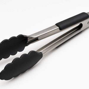 Professional Silicone Bread Tongs for Bakery and Buffet with Scalloped Edges and Heat Resistant Handle Stainless Steel