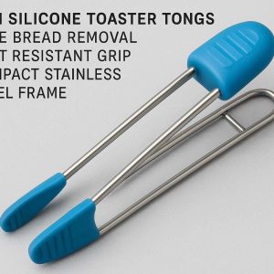 Mini Silicone Toaster Tongs for Safe Bread Removal with Heat Resistant Grip and Compact Stainless Steel Frame Blue