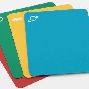 Small Flexible Plastic Cutting Mats Set of 4 Color Coded Boards for Meat Fish and Vegetable Prep Multi
