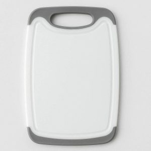 Small Reversible Plastic Cutting Board with Non Slip Handle for Kitchen Fruit Slicing and Bread Cutting Gray