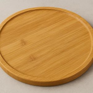 Round Bamboo Cutting Board for Pizza and Small Appetizer Serving with Beveled Edges and Natural Finish