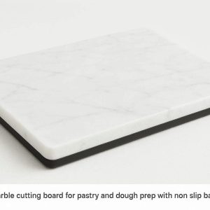 Small Marble Cutting Board for Pastry and Dough Prep with Non Slip Base and Cooling Surface White