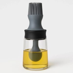 2 In 1 Silicone Basting Brush with Glass Oil Bottle Dispenser for Controlled Scented Oils and Sauce Spreading